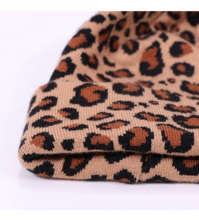 Skullies & Beanies Leopard Print Beanie Hat Scarf Set Winter Double Beanies Hats for Women Elasticity Warm Scarves Pompom Hat...