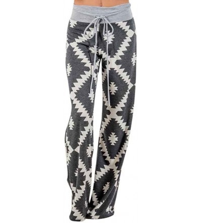 Skullies & Beanies Women Sleep Wear Pyjama Pants Geometry Printing Drawstring Lounge Pants Palazzo - CF18D9MQ8UY $7.78