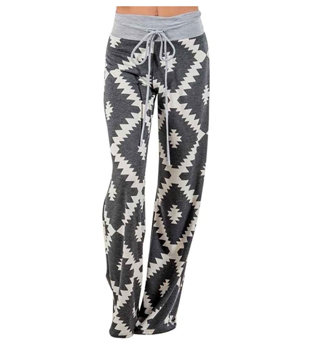 Skullies & Beanies Women Sleep Wear Pyjama Pants Geometry Printing Drawstring Lounge Pants Palazzo - CF18D9MQ8UY $7.78