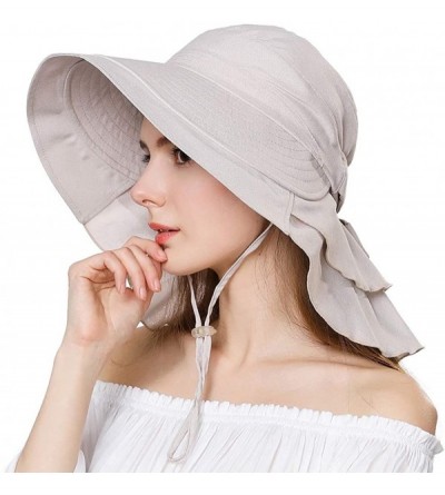Sun Hats UV Protection Summer Sun Hat Women Packable Cotton Ponytail Chin Strap 55-59CM - 16031_beige - CC12GGQFARF $34.63