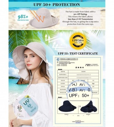 Sun Hats UV Protection Summer Sun Hat Women Packable Cotton Ponytail Chin Strap 55-59CM - 16031_beige - CC12GGQFARF $12.52