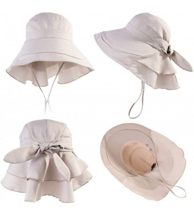 Sun Hats UV Protection Summer Sun Hat Women Packable Cotton Ponytail Chin Strap 55-59CM - 16031_beige - CC12GGQFARF $12.52