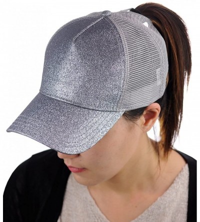 Baseball Caps Ponycap Messy High Bun Ponytail Adjustable Glitter Mesh Trucker Baseball Cap - Gray - CM18255H4C4 $17.48