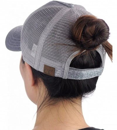 Baseball Caps Ponycap Messy High Bun Ponytail Adjustable Glitter Mesh Trucker Baseball Cap - Gray - CM18255H4C4 $17.48