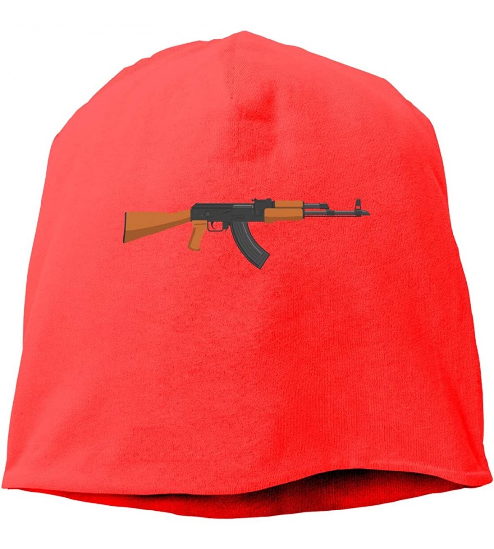 Skullies & Beanies Man Skull Cap Beanie Gun AK-47 Headwear Knit Hat Warm Hip-hop Hat - Red - CZ18KQ99Y0Z $18.11