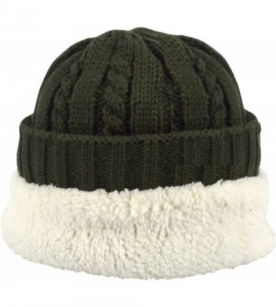 Skullies & Beanies Sherpa Fleece Lined Unisex Diamond Knit Winter Beanie Hat Cap - Olive 01 - CV1884UH24S $16.92