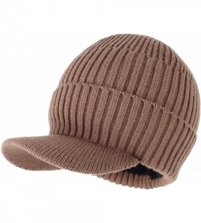 Skullies & Beanies Men's Winter Warm Thick Knit Beanie Hat with Visor - A-khaki - CU18AHGZ4C4 $11.07
