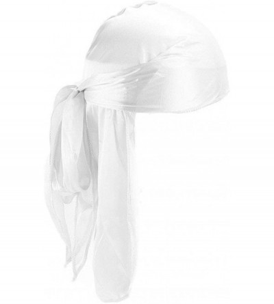 Skullies & Beanies Durag Headwear Pirate Cap for Men Women Unisex Solid Color Turban Chemo Hat Headband - White - CQ18LW7MW6C...