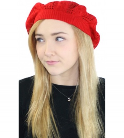 Berets Lightweight Knit Slouchy Beret - Red - CF12K3BLFHT $14.01