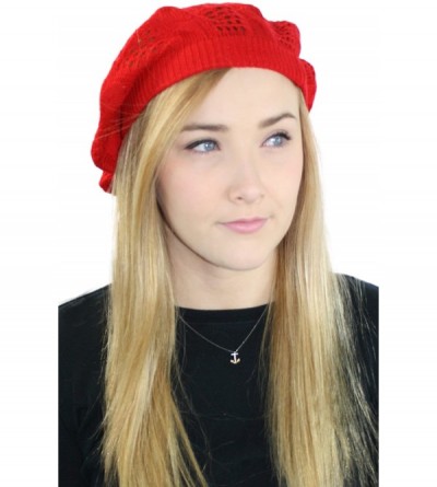 Berets Lightweight Knit Slouchy Beret - Red - CF12K3BLFHT $14.01