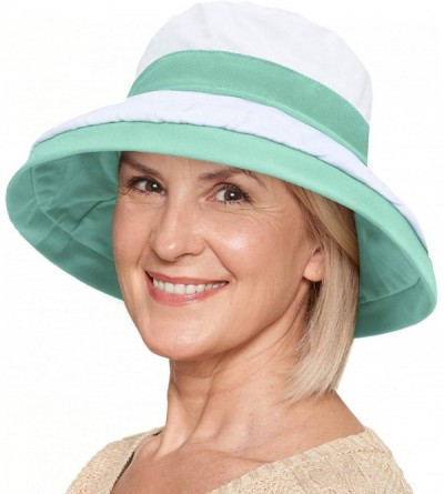 Sun Hats Womens Bucket Hat UV Sun Protection Lightweight Packable Summer Travel Beach Cap - Green/White - CP18QMD8C5S $8.27