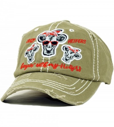 Baseball Caps Vintage Ball Caps for Women Mama Bear Dog Mom Washed Cap - Crazy Heifers- Khaki - CV18ZYGLSYK $20.51