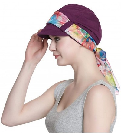 Newsboy Caps Breathable Bamboo Lined Cotton Hat and Scarf Set for Women - Purple Floral - CF18NL72CE3 $14.43