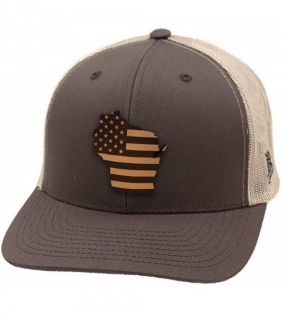 Baseball Caps 'Wisconsin Patriot' Leather Patch Hat Curved Trucker - Black - C918IGOTMKS $23.99