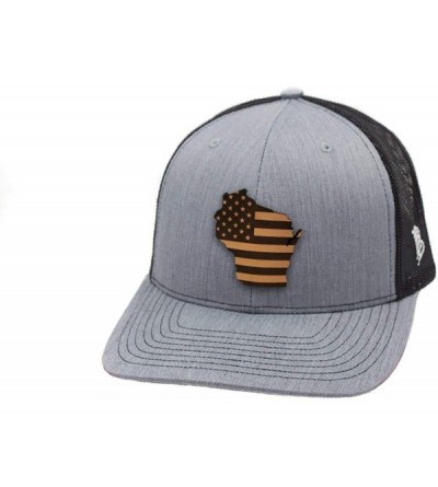 Baseball Caps 'Wisconsin Patriot' Leather Patch Hat Curved Trucker - Black - C918IGOTMKS $47.99