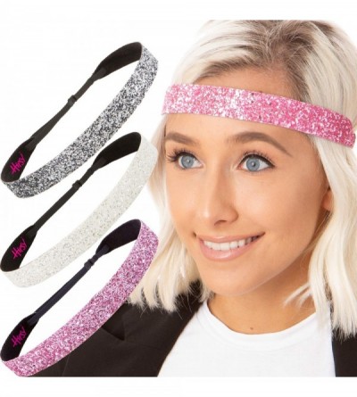 Headbands Women's Adjustable NO SLIP Bling Glitter Wide Cute Headbands Gift Packs (Wide Gunmetal/White/L. Pink 3pk) - CW12FHC...