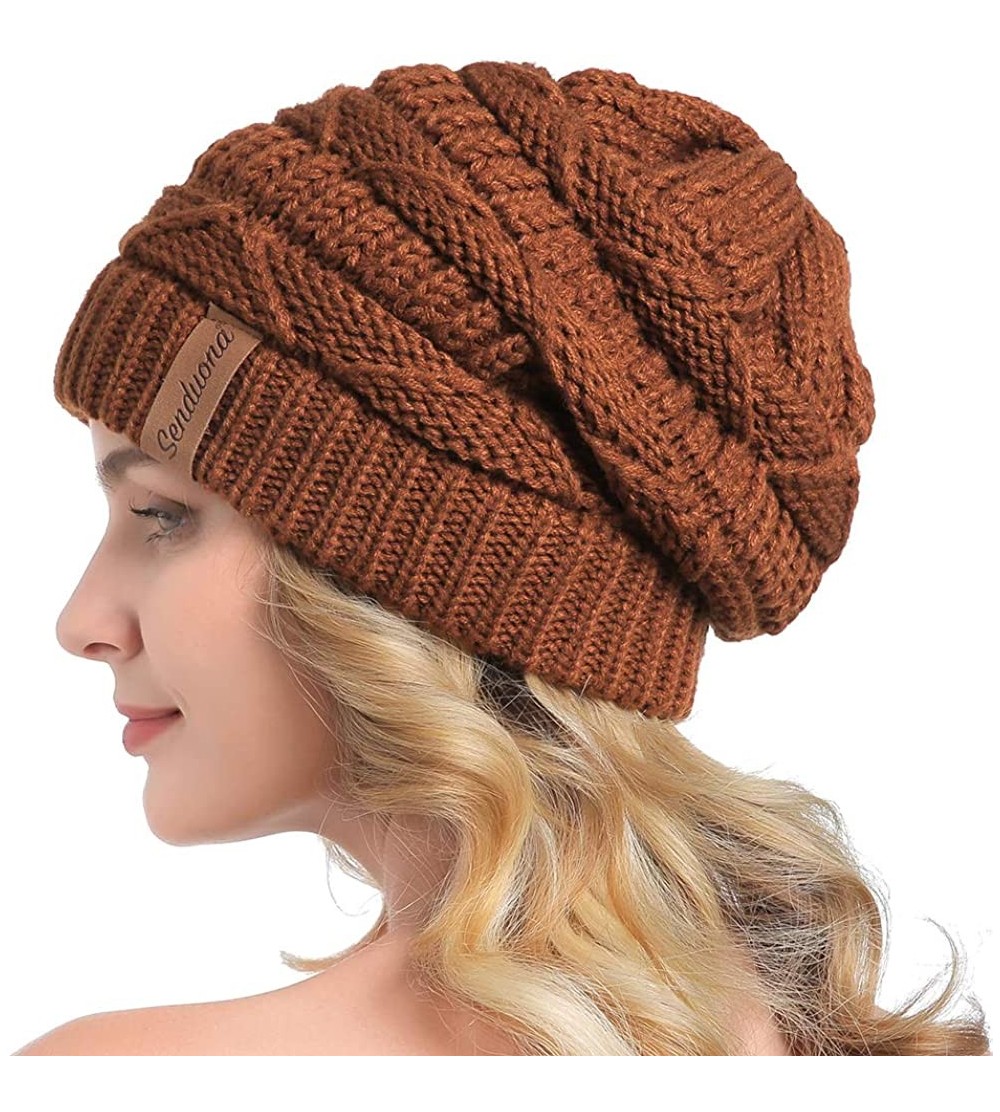 Skullies & Beanies Women Slouchy Beanie Winter Baggy Warm Snow Knit Hat Thick Oversized Skull Cap - Rust - C318YXA62SH $9.59