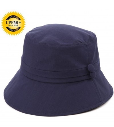 Bucket Hats Bucket Cord Sun Summer Beach Hat Wide Brim for Women Foldable UPF 50+ - 89024_navy - C017YX8M74A $14.18