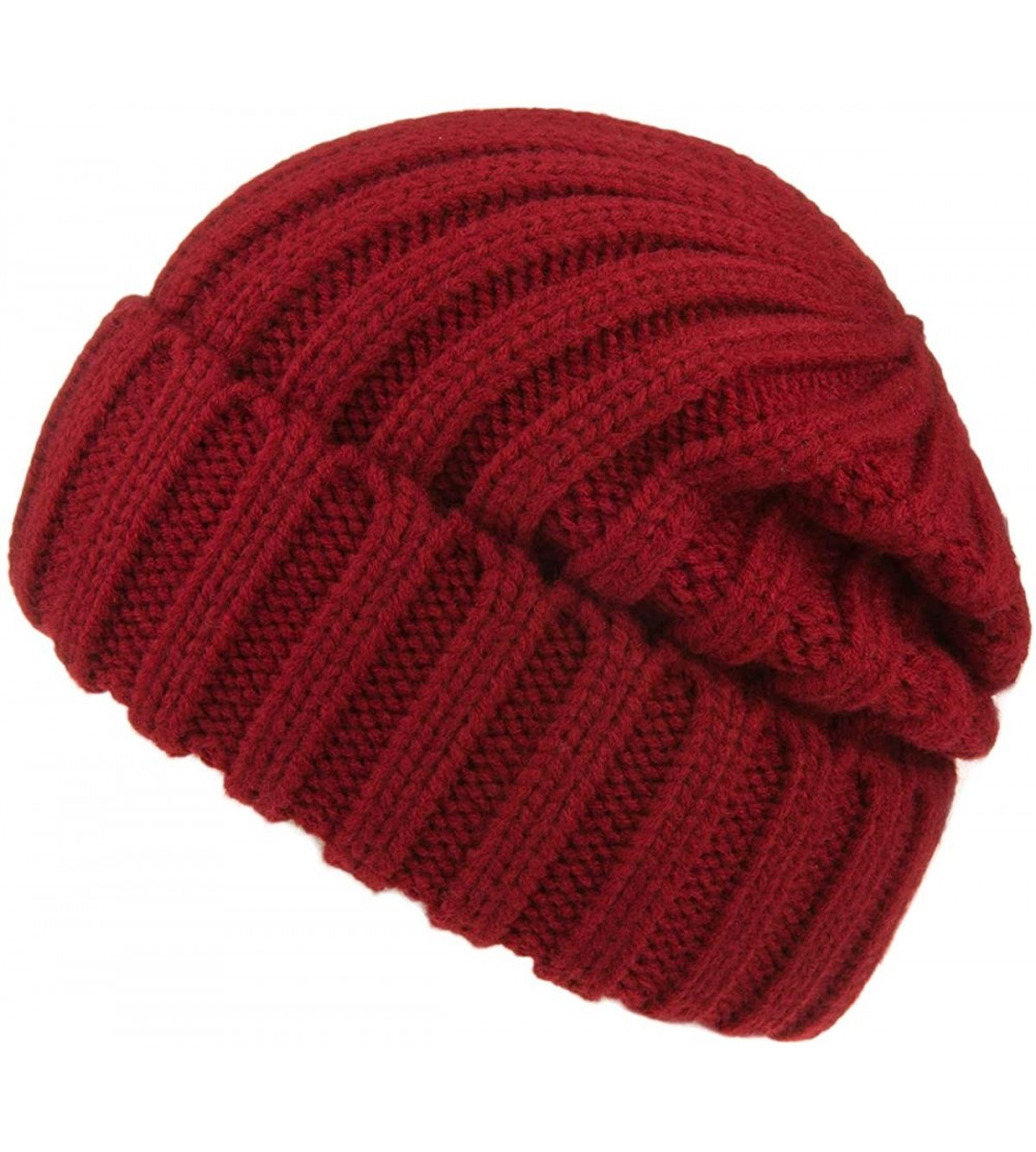 Skullies & Beanies Womens Winter Headwear Thick Soft Cable Knit Beanie Hats - Violet Red - CR18H3QLH7W $7.18