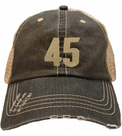 Baseball Caps Adult Gold 45 Embroidered Distressed Trucker Cap - Brown/ Khaki - CG18HW6ZDN6 $27.92