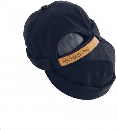 Skullies & Beanies No Brim Docker Leon Beanie Cap Rolled Cuff Retro Worker Sailor Cap - Black - CF18H37UOWH $9.21