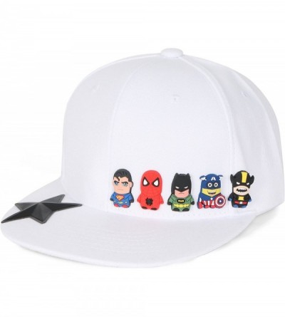 Baseball Caps Cute Superheroes Rubber Charms Flat Bill Snapback Hat Baseball Cap - White - CY12NRUDJUG $33.29