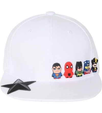Baseball Caps Cute Superheroes Rubber Charms Flat Bill Snapback Hat Baseball Cap - White - CY12NRUDJUG $33.29