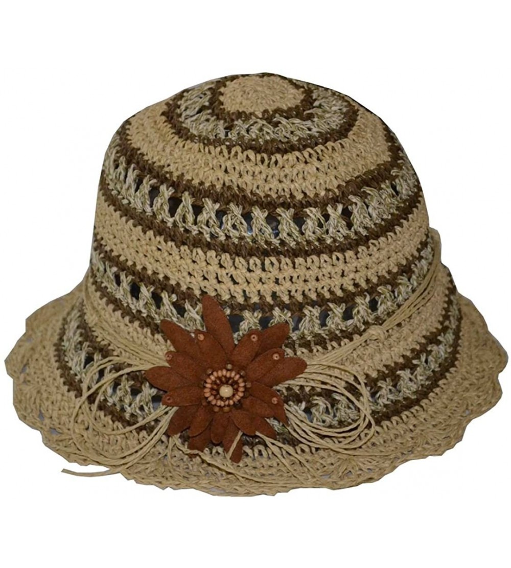 Sun Hats Women's Summer Beach Cloche Flower Bucket Hat Tan Brown - C112N3C2WOS $16.38