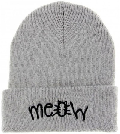 Skullies & Beanies Men Women Knitting Letter Meow Print Beanie Hat Snapback Hiphop Cap - Gray - CH188YTQZHS $8.79