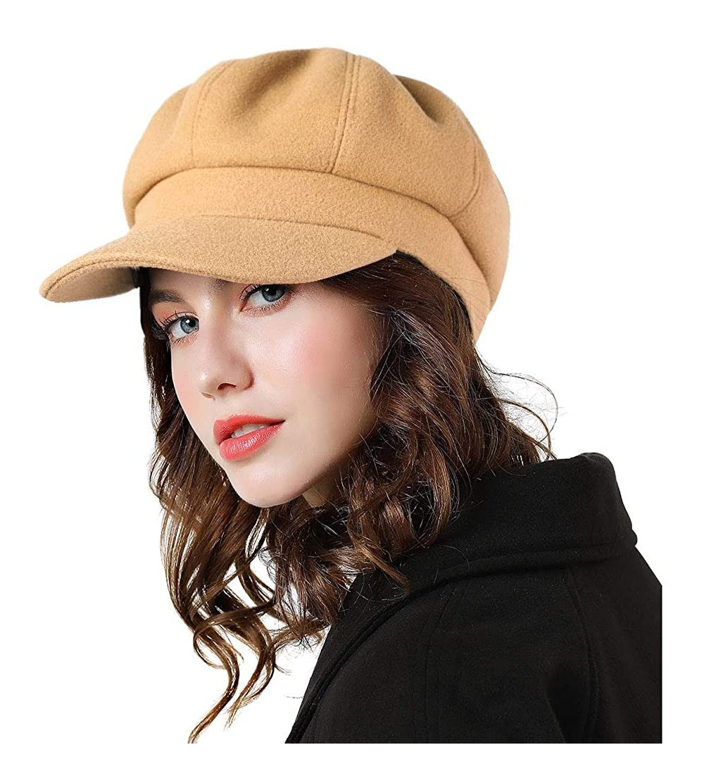 Berets Women Beret Newsboy Hat French Wool Cap Classic Autumn Spring Winter Hats - Camel - C418ARCRNES $18.02