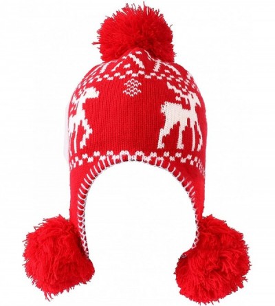 Skullies & Beanies Women's Knit Winter Beanie w/Earflap and Pom Balls - 3393_red Deer - CS127SEA0WT $21.93