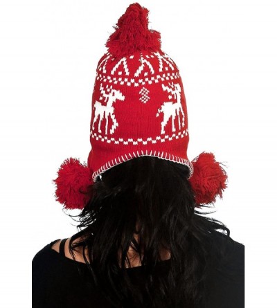 Skullies & Beanies Women's Knit Winter Beanie w/Earflap and Pom Balls - 3393_red Deer - CS127SEA0WT $11.45