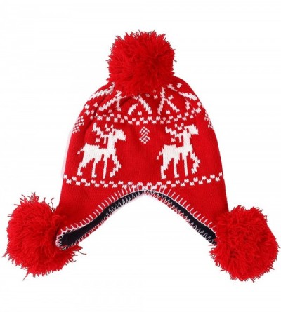Skullies & Beanies Women's Knit Winter Beanie w/Earflap and Pom Balls - 3393_red Deer - CS127SEA0WT $11.45