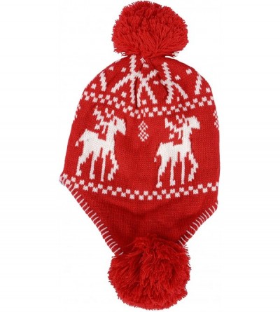 Skullies & Beanies Women's Knit Winter Beanie w/Earflap and Pom Balls - 3393_red Deer - CS127SEA0WT $11.45