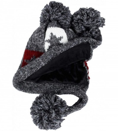 Skullies & Beanies Fleece Lining Thick Cable Knit Beanie Hat Pom Earflaps DZ70028 - Charcoal - CD18L74KM7N $17.49