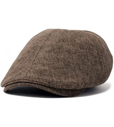 Newsboy Caps Linen-Like Flat Cap Cabbie Hat Gatsby Ivy Irish Stretch Newsboy - Brown - CT11XGNXYKN $55.02