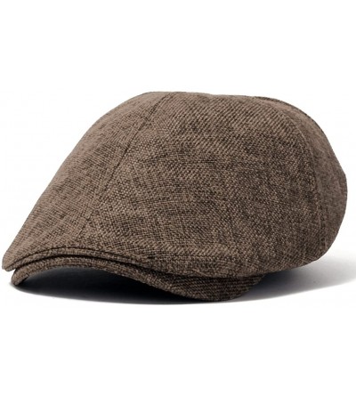 Newsboy Caps Linen-Like Flat Cap Cabbie Hat Gatsby Ivy Irish Stretch Newsboy - Brown - CT11XGNXYKN $25.89