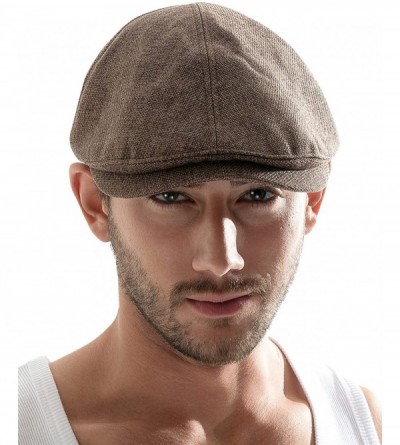 Newsboy Caps Linen-Like Flat Cap Cabbie Hat Gatsby Ivy Irish Stretch Newsboy - Brown - CT11XGNXYKN $25.89