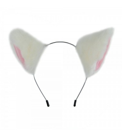 Headbands Cat Long Fur Ears Hair Clip Headwear Headband Cosplay Halloween Costume Orecchiette (White with Pink inside) - CP11...