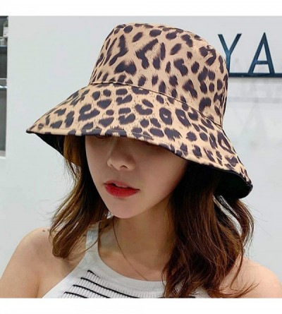 Sun Hats Womens Leopard Printed Cotton Bucket Hat Summer Beach Sun Hats - Black - CW18R67R9XZ $9.67