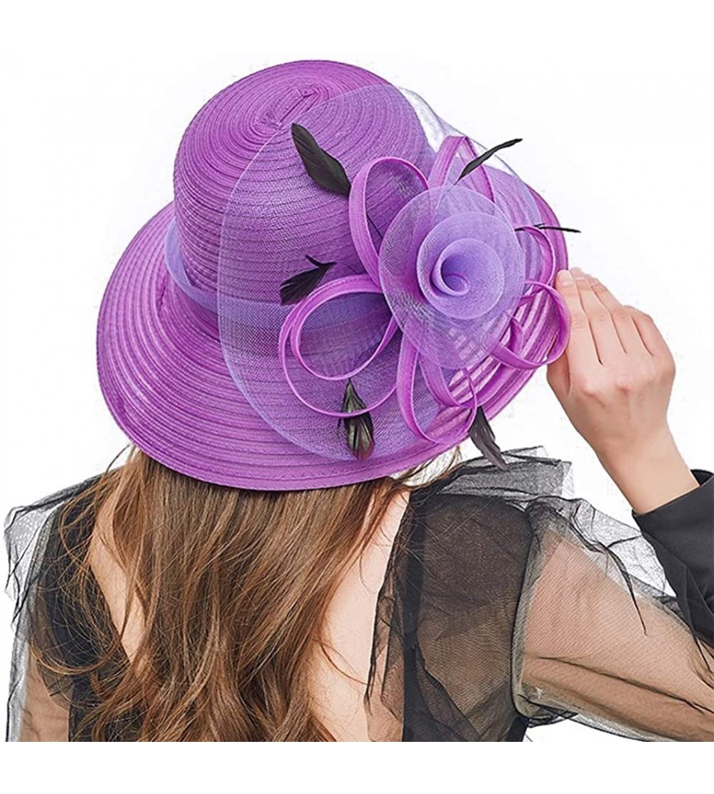 Sun Hats Womens Kentucky Derby Church Hat Wedding Tea Party Dress Sun Hat - Dark Purple - CX18EIQ8H0U $14.23