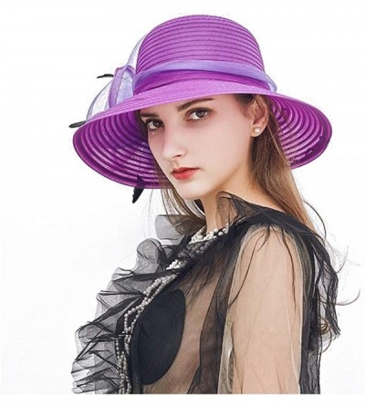 Sun Hats Womens Kentucky Derby Church Hat Wedding Tea Party Dress Sun Hat - Dark Purple - CX18EIQ8H0U $14.23