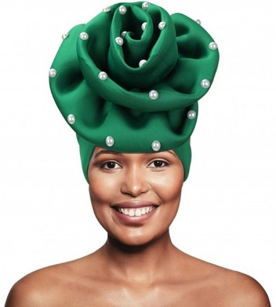 Skullies & Beanies Nigerian Auto Gele Aso Oke Headtie- Handmade African Aso Ebi Autogele Turban Cap with Pearls for Women - G...