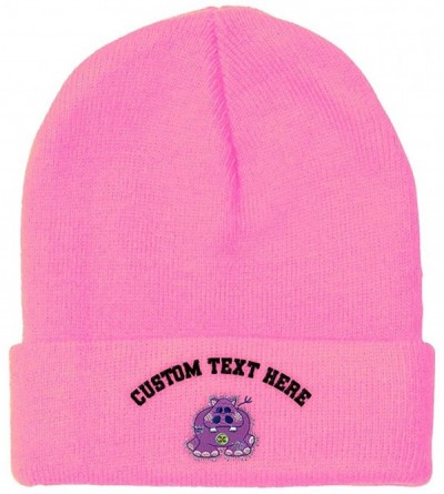 Skullies & Beanies Custom Beanie for Men & Women Hippo A Embroidery Acrylic Skull Cap Hat - Soft Pink - C618H5IA9EA $11.50