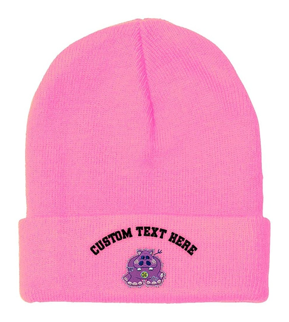 Skullies & Beanies Custom Beanie for Men & Women Hippo A Embroidery Acrylic Skull Cap Hat - Soft Pink - C618H5IA9EA $11.50