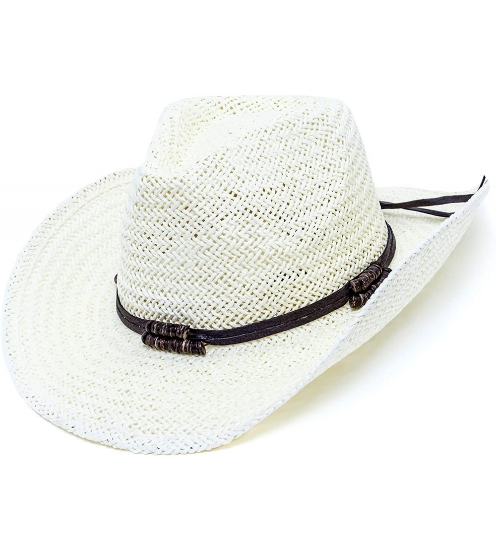 Cowboy Hats Old Stone Straw Cowboy Cowgirl Hat for Men Women Wide Brim Sun Hat Western Style - Chloe Cream - CC18U2WO9XZ $25.52