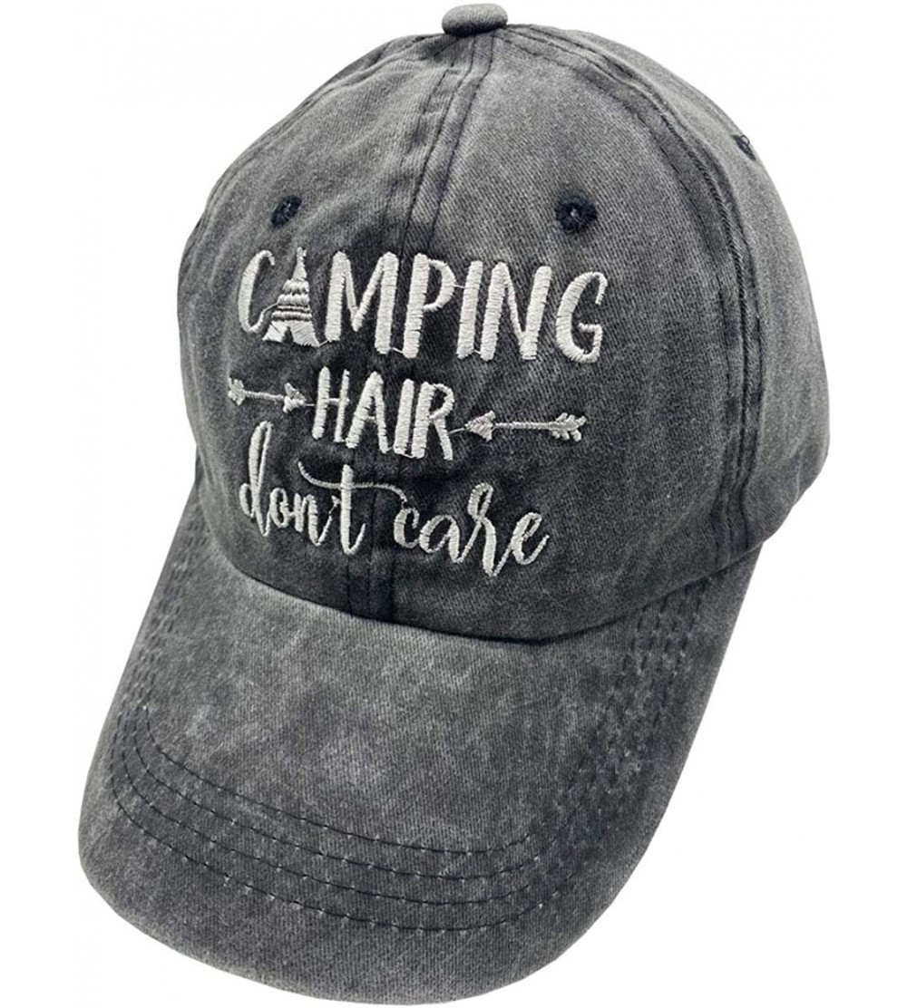 Baseball Caps Unisex Camping Hair Don't Care Vintage Adjustable Baseball Cap Denim Dad Hat - Embroidered Black - CE18U29I0I8 ...