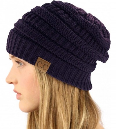 Skullies & Beanies Fleeced Fuzzy Lined Unisex Chunky Thick Warm Stretchy Beanie Hat Cap - Solid Navy - C018IT33MC8 $15.54