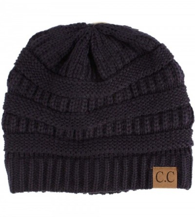 Skullies & Beanies Fleeced Fuzzy Lined Unisex Chunky Thick Warm Stretchy Beanie Hat Cap - Solid Navy - C018IT33MC8 $15.54