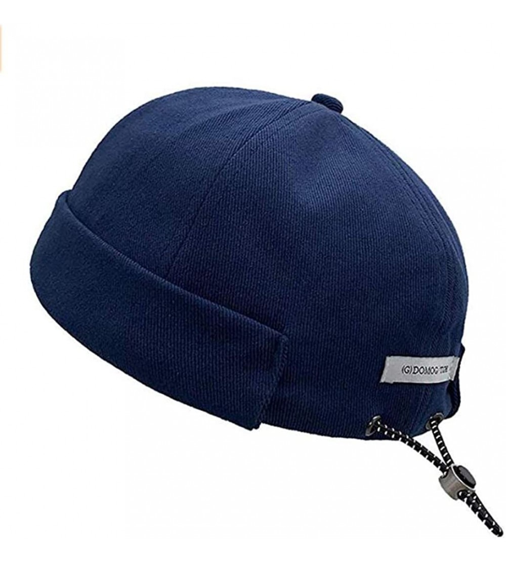 Skullies & Beanies Unisex Beanie Cotton Docker Brimless Hat Rolled Cuff Harbour Hat with Drawstring - H-blue - CZ19449ORYN $8.31